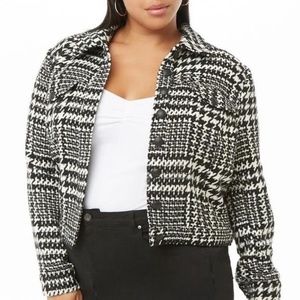 Forever 21 Fall Winter Black & White Houndstooth Crop Jacket Women Plus Size 0X